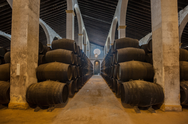 Sherry barrels in Jerez bodega, Spain