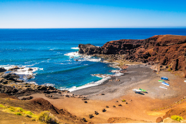 beautiful view on El Golfo Beach in Lanzarote, Canary Islands, Spain