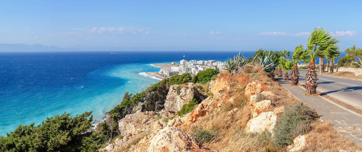 Meeresblickpanorama von Rhodos, Griechenland